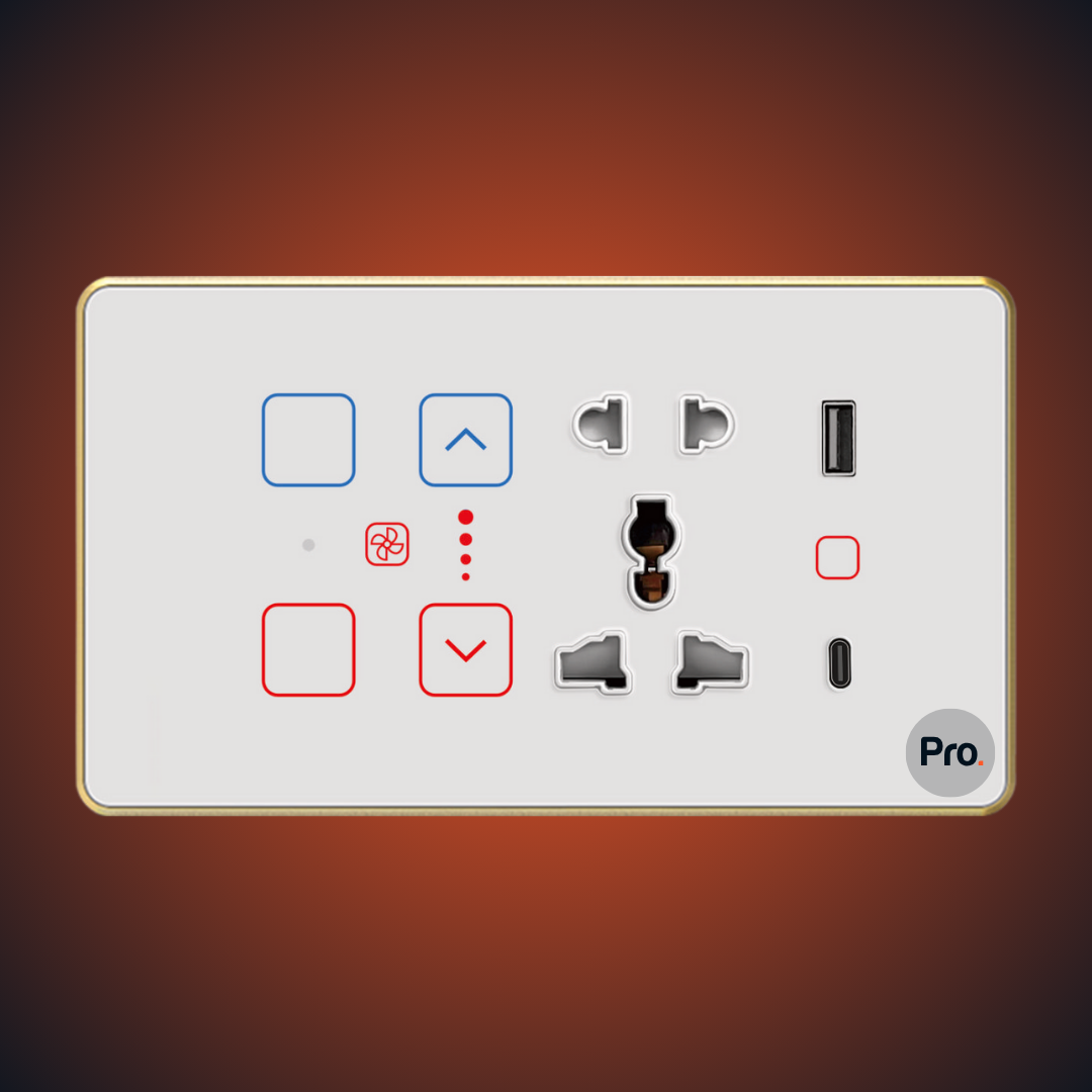 TouchX Neo 2 Switch 1FD 1SKT_1USB - 4M 1F-Dimmer + Socket + USB A_C (2S-10A)