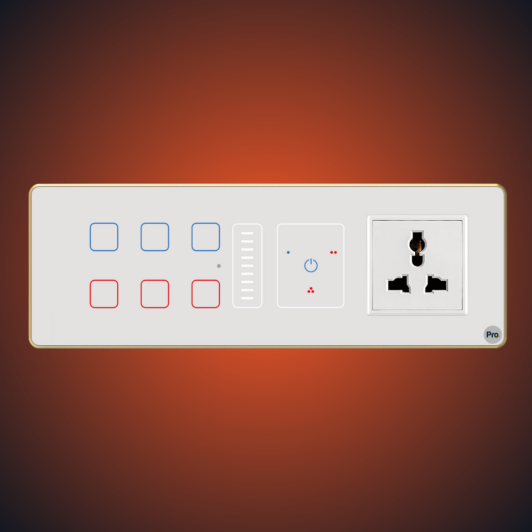 TouchX Neo 6 Switch 1LD 1FD 1 SKT - 8M 1L Dimmer + 1F Dimmer + 1 Socket + (6S-16A)