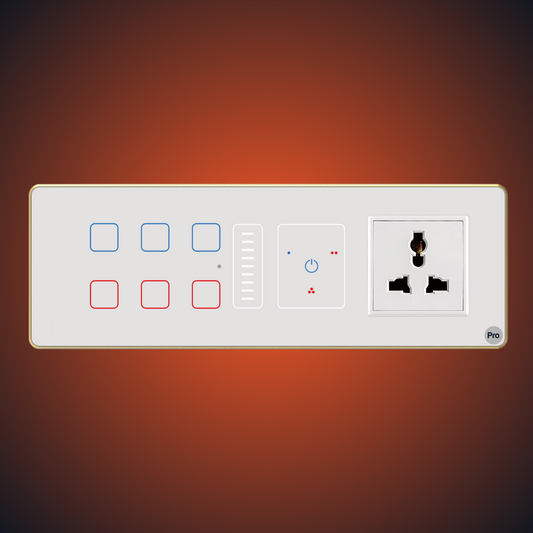 TouchX Neo 6 Switch 1LD 1FD 1 SKT - 8M 1L Dimmer + 1F Dimmer + 1 Socket + (6S-16A)